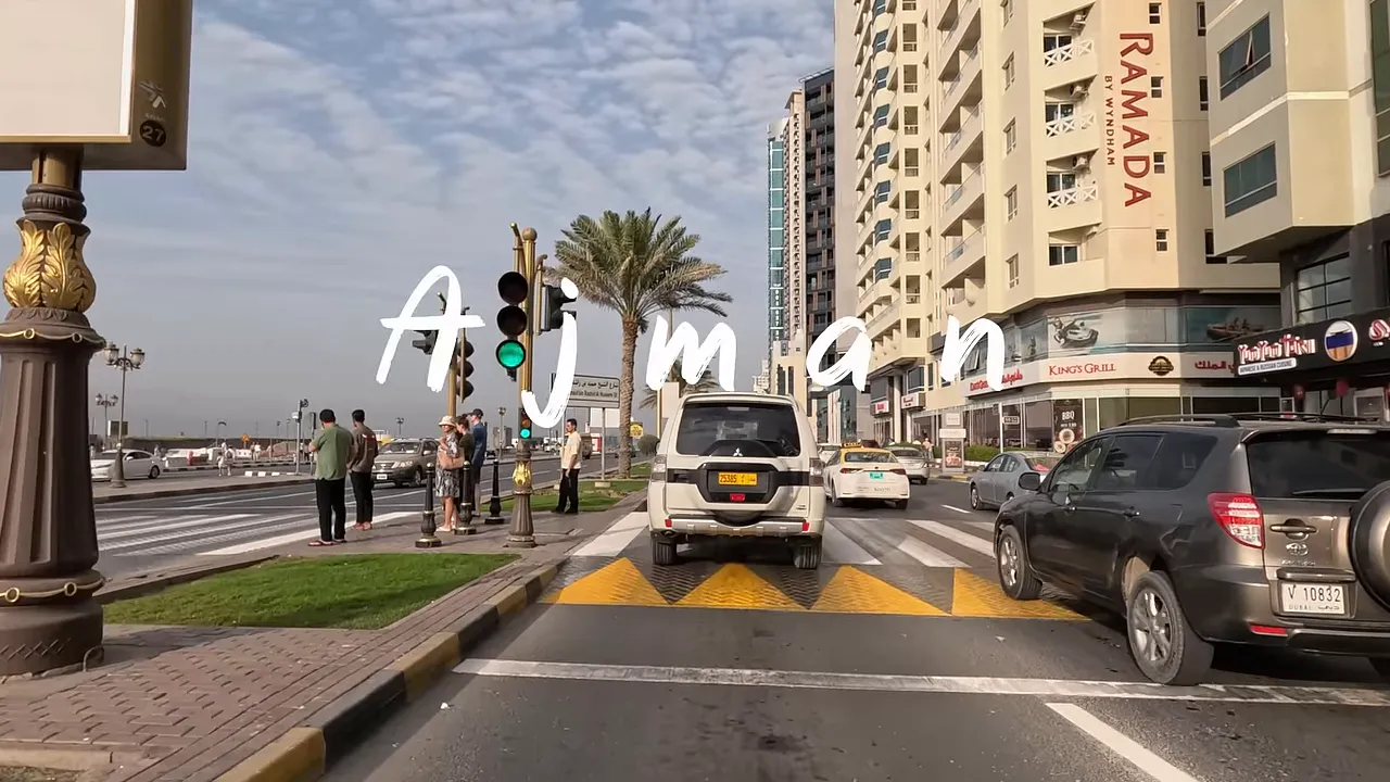 Ajman Corniche sunset and families walking