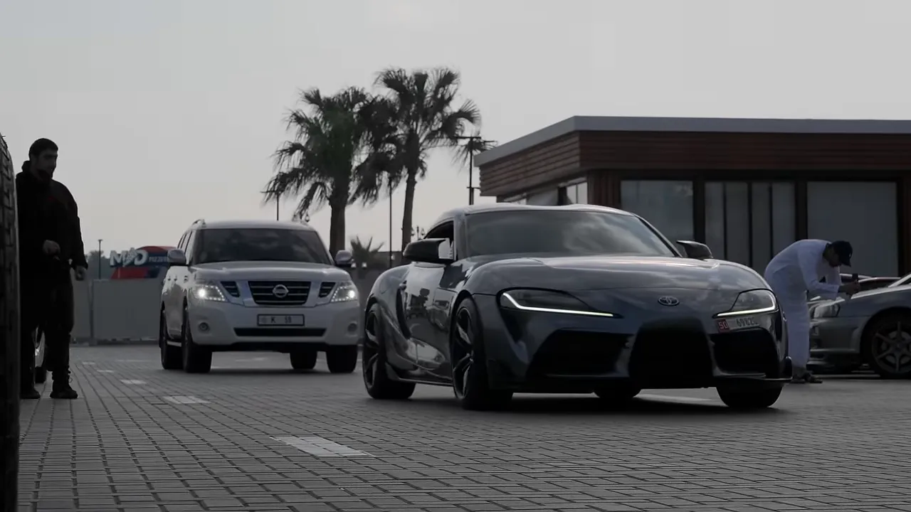 Car rally gathering at the base of Jebel Jais